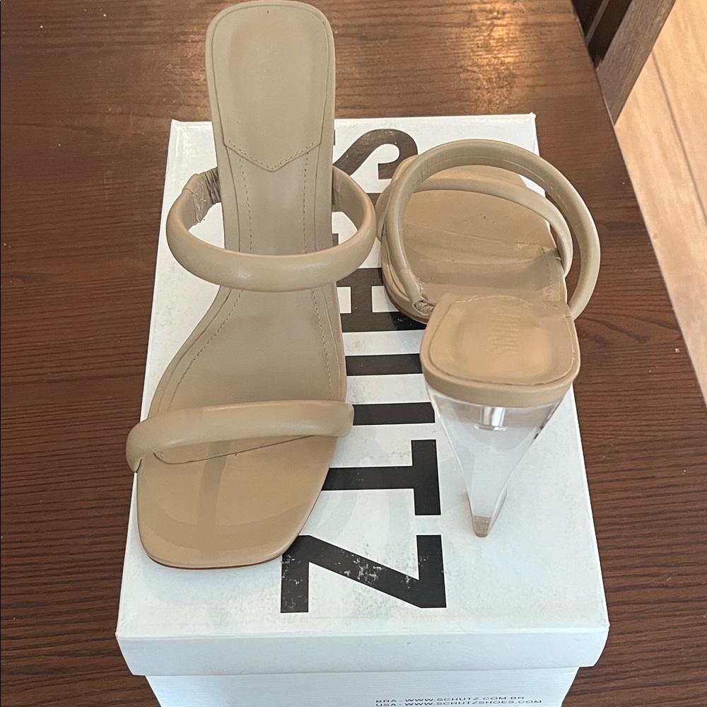 SCHUTZ Beige Heels with Clear Accents
